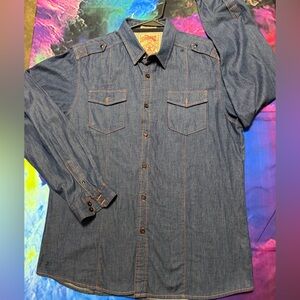 Sovereign Code Dark Blue Denim Shirt with Orange Stitching